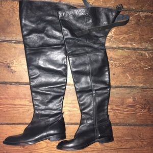 Black leather thigh high all saints riding boots